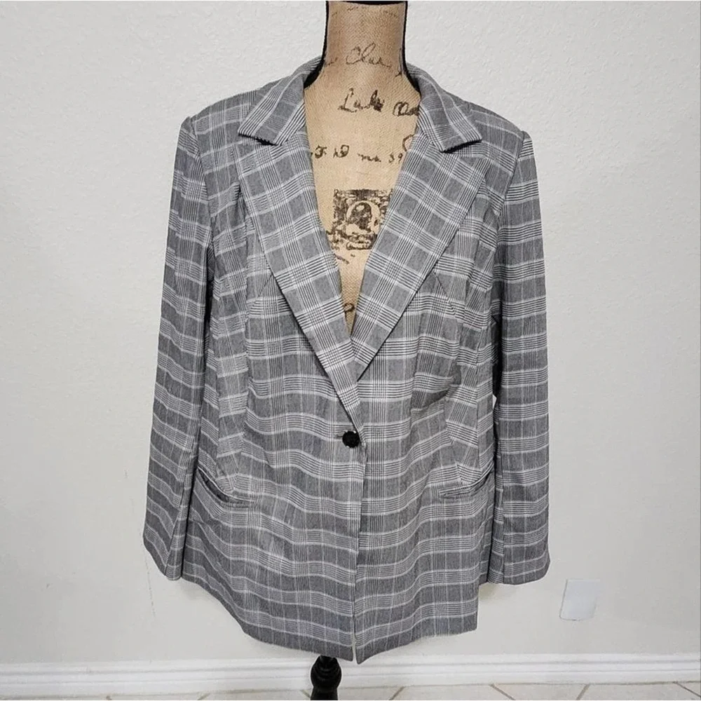 𝅺Lane Bryant black and white plaid long blazer jacket plus size‎ 20
